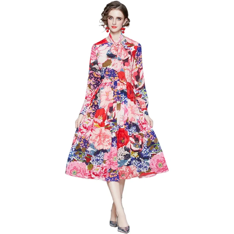 

Simgent New Arrivals 2021 Women Spring Autumn Long Sleeve A Line Casual Elegant Floral Print Chiffon Dress Vestidos SG011222