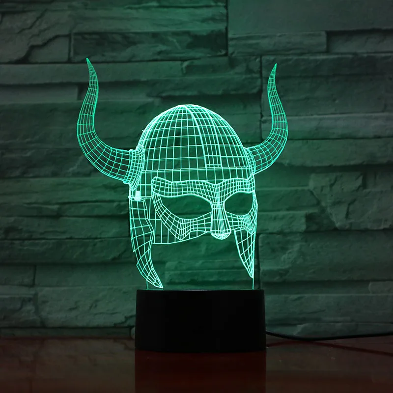 Художественное украшение 3D лампа викингов шлемы визуальный световой эффект изменение цвета с дистанционным лучшим украшением Led ночник лампа