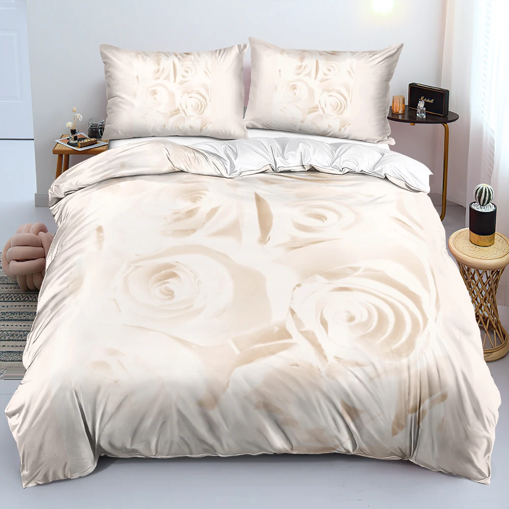 

3D Pink Rose Custom Duvet Cover Set White Bedding Sets Bed Linens 203x230 Full Twin Size Quilt Covers Bedspread Home Texitle