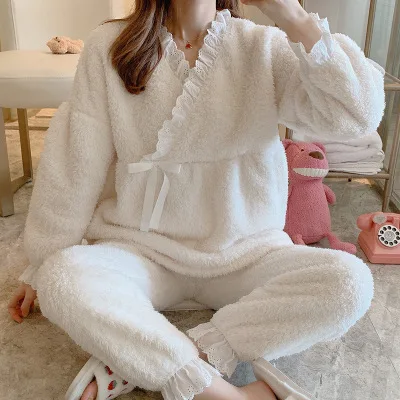 2022 New Spring Fall Pregnant Sleepwear Nursing Pajamas Maternity Set Cotton Warm Thick Breastfeeding Clothes  Clothes