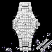 classic 40mm watch for men hip hop baguette diamond mens watches iced out luxury quartz wristwatch man crystal bracelet jewelry
