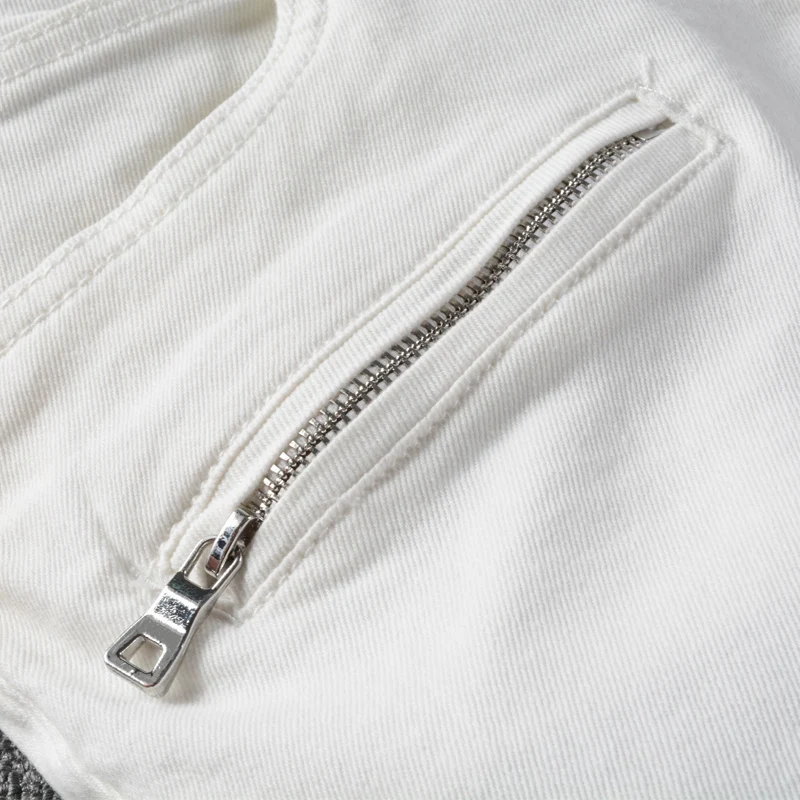 

Fashion Streetwear Men Jeans White Color Slim Fit Elastic Hip Hop Jeans Men Spliced Designer Denim Cargo Pants Biker Jeans Homme