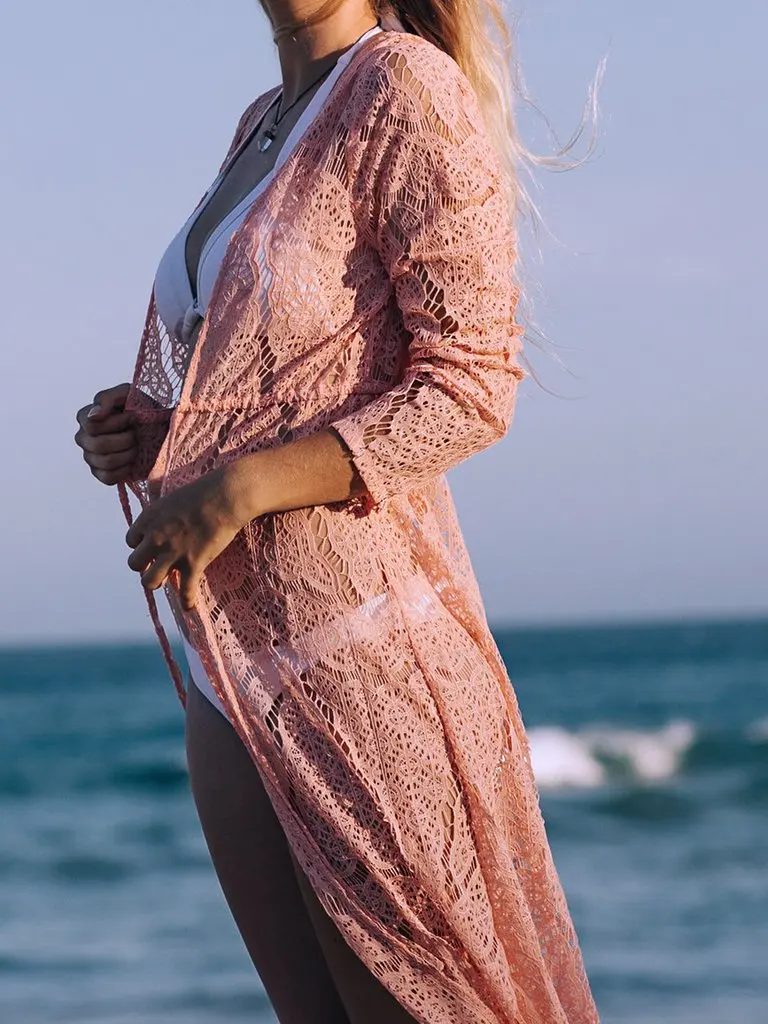 

2021 New Sexy Stylish Lace-cut Loose Beach Smock Bikini Sun-Proof Cardigan Beach Jacket for Women