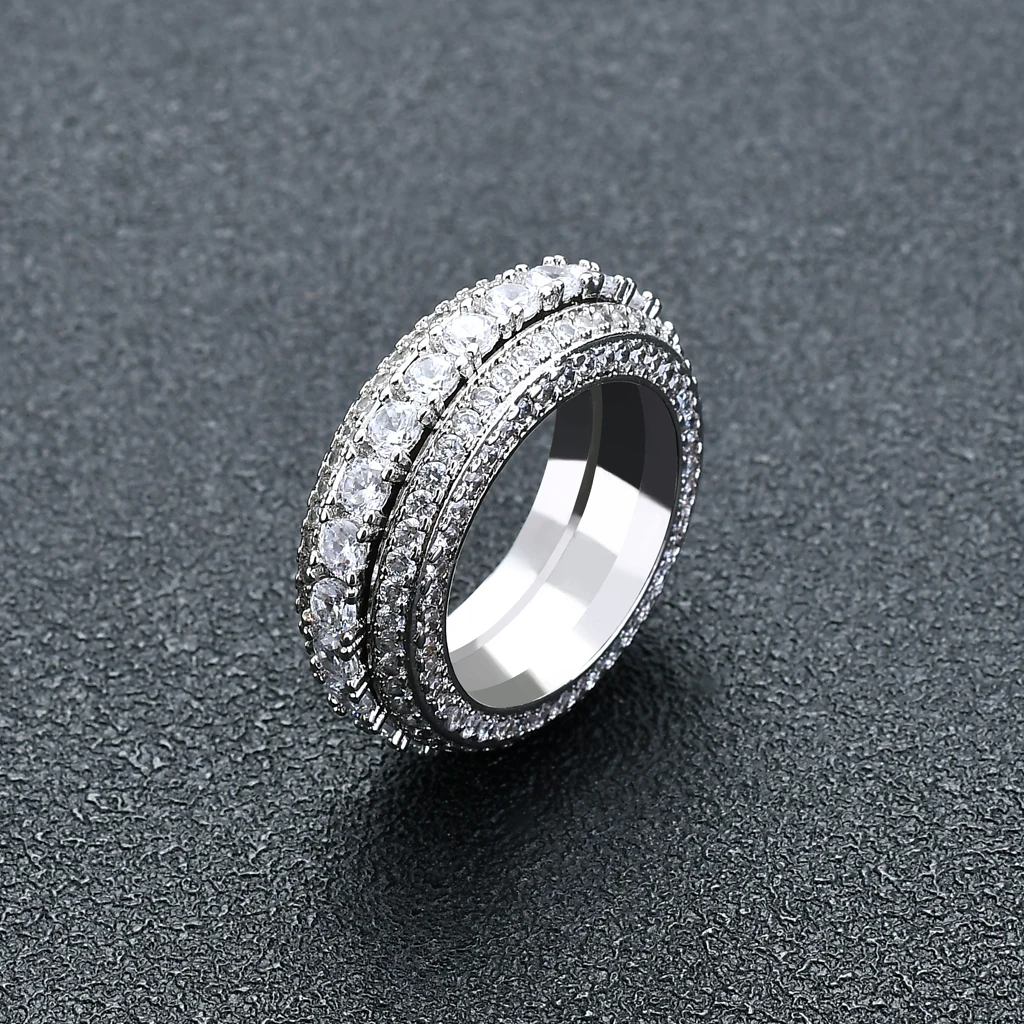 

1 New Cross Border Hot Style Five Row Zircon Rotary Ring Full Hip Hop Bague Personality Rotating for Women Man Lover Jewelry