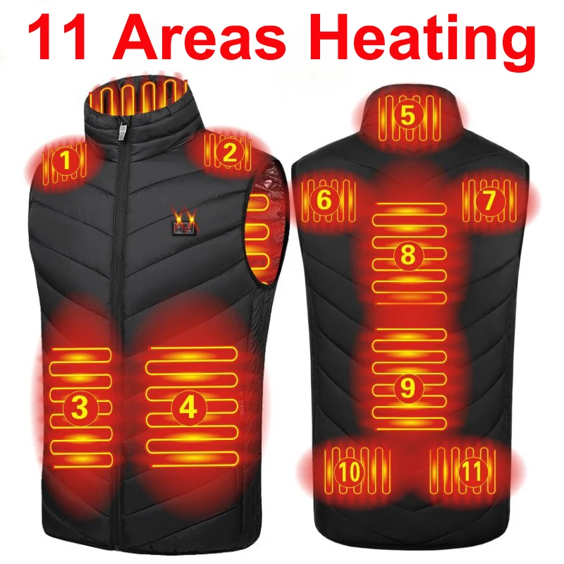 

11 Areas Heated Vest Heated Jacket Mens Women Electric Heating Vest Thermal Warm Winter Heated Clothes Self Heating Zipper Heat