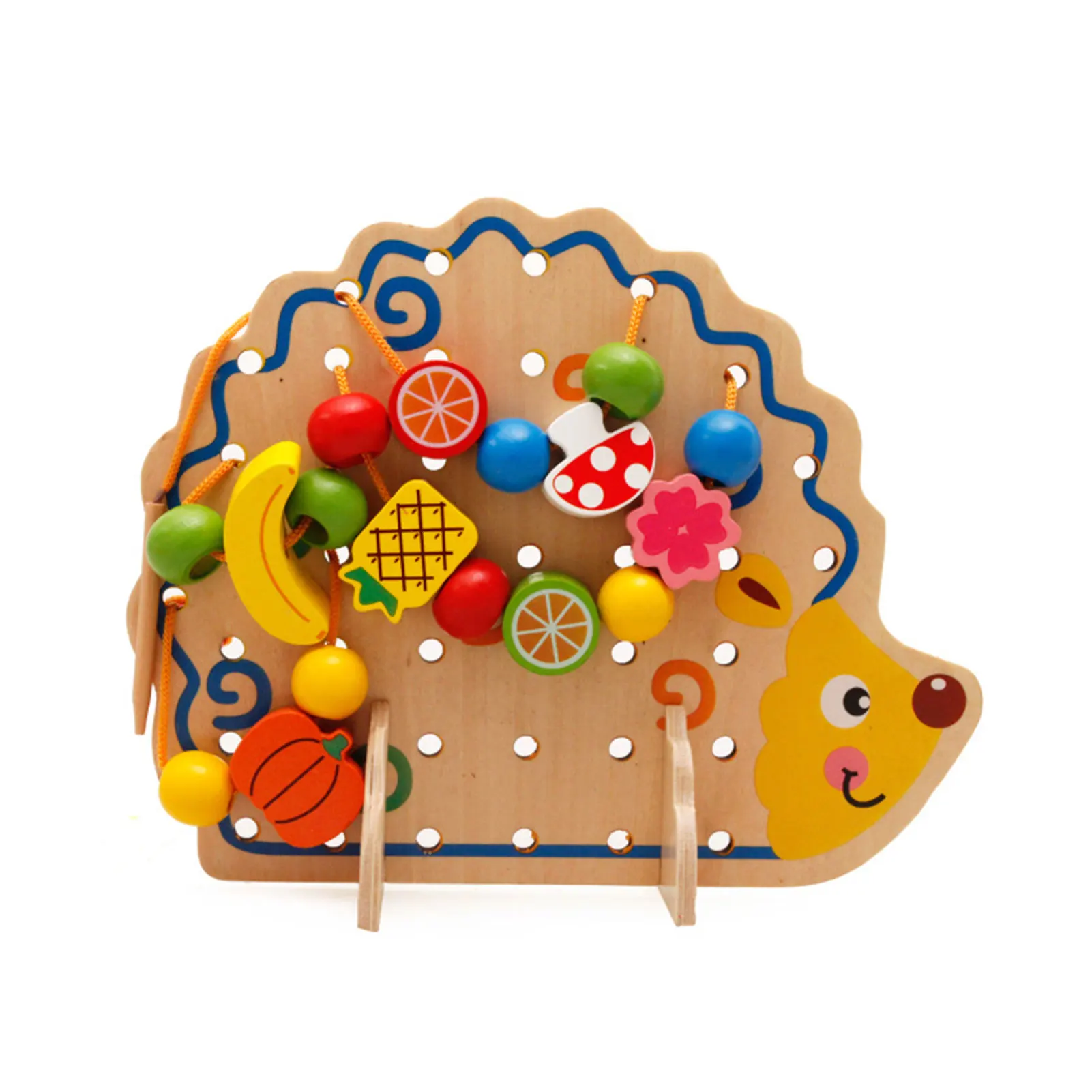 

Wood Hedgehog Beads Stringing Lacing Toys Threading Learning Toy S50