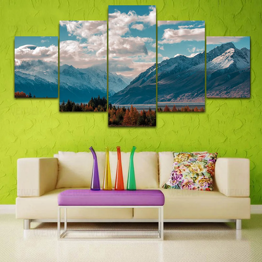 

5 Pieces Blue Sky Cloud Mountain Canvas Paintings Modular Wall Art Picture Modern Poster For Living Room Bedroom Decor