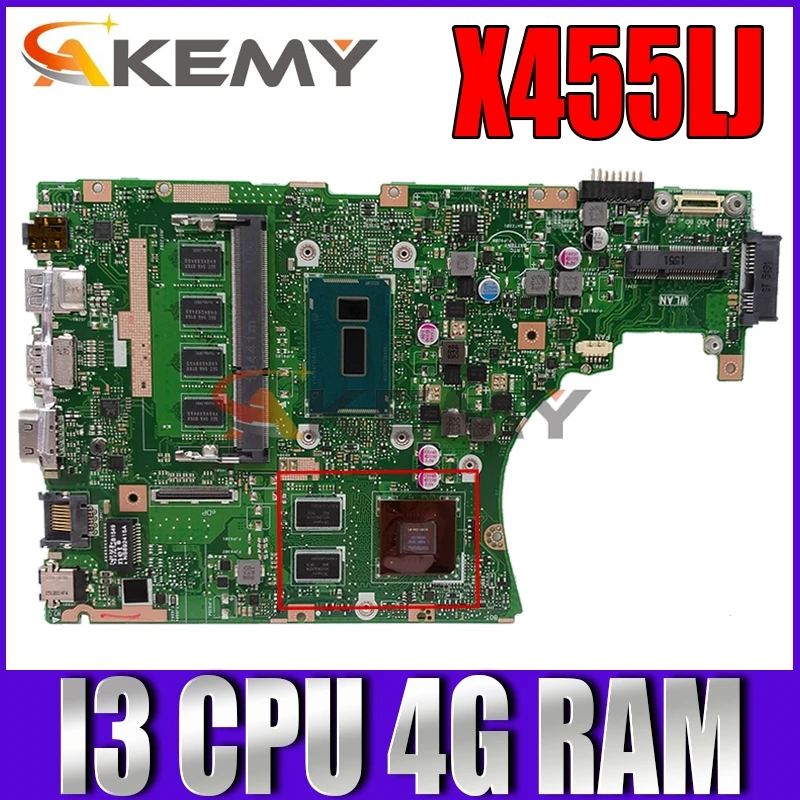 

Материнская плата Akemy X455LD X455LJ для ноутбука ASUS X455LD/J X455L X455 Y483L W419L W409L F455, протестированная оригинальная материнская плата 4G RAM I3 CPU