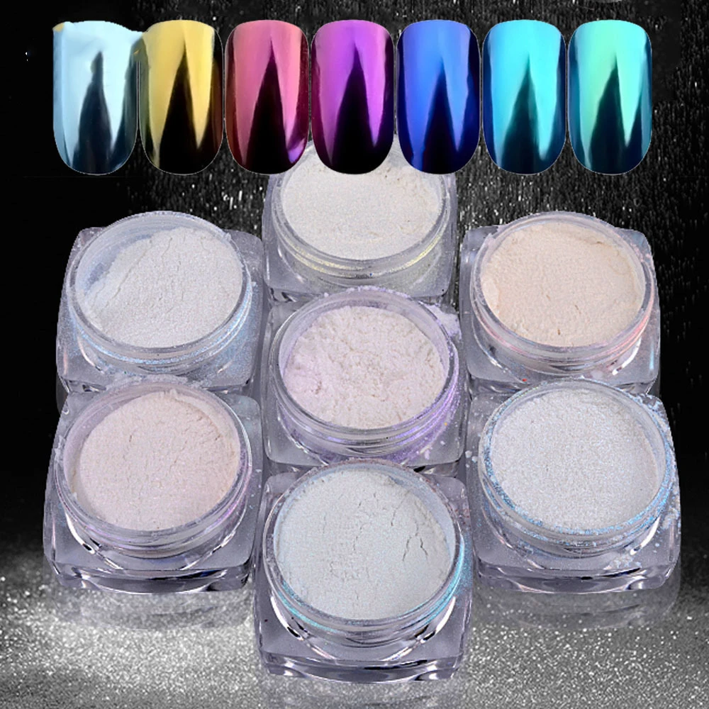 7pcs Mirror Nail Decorations Powder Shimmer Mermaid Pigment For Nails Glitter Shell Dust DIY Summer Polish Decor | Красота и здоровье