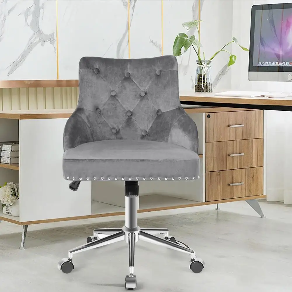 

Tufted Upholstered Swivel Computer Desk Chair with Nailed Tri Ergonomic Backrest Office Chair Smooth & Durable Casters