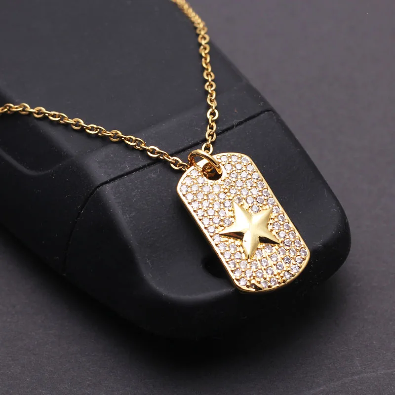 

Trendy Star Full Of Diamonds Necklace Copper Gold-plated Pendant Choker Stainless Steel Chain For Women 2021 Fashion Jewelry