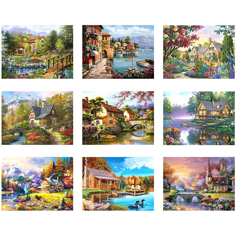 

Villa Country Scenery 5D DIY Diamond Painting Cross Stitch Embroidery Diamond Mosaic Art Living Home Room Decor