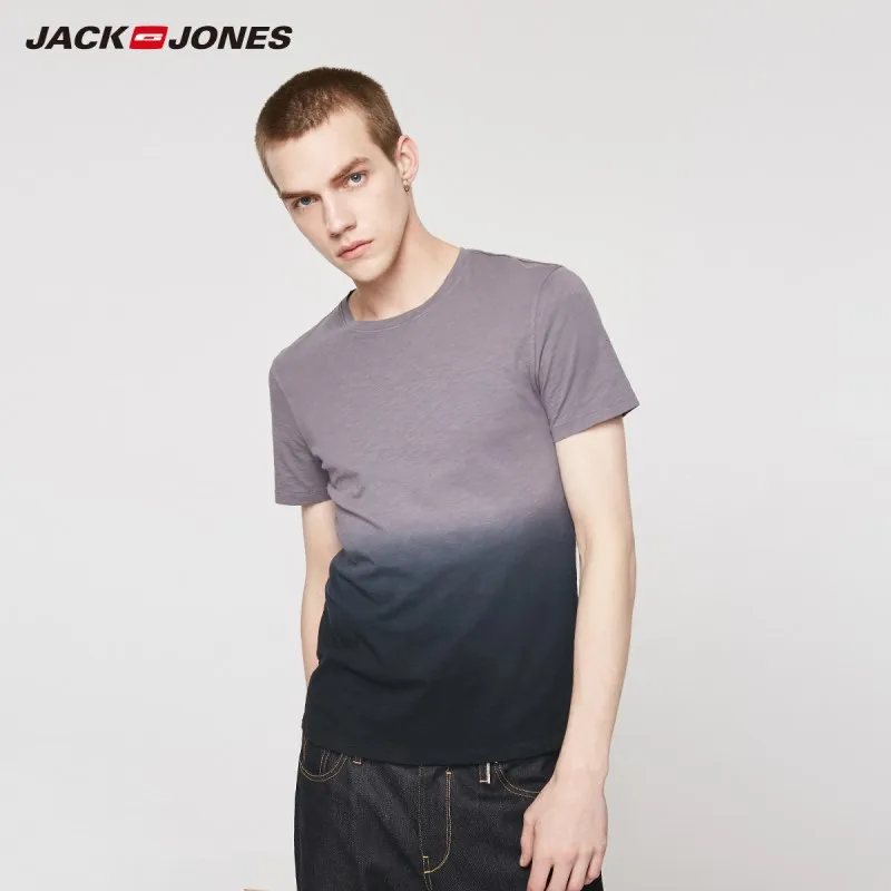 Мужская приталенная футболка JackJones 100% хлопок с круглым вырезом градиентный стиль