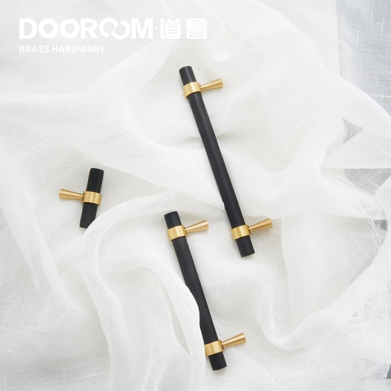 Dooroom латунная фурнитура ручки Т-бар свет роскошный модный черный золотой шкаф комод для шкафов, ящиков тянет
