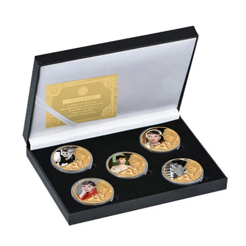 Позолоченная памятная монета Одри Хепберн из фильма «Звезда», набор с держателем для монет, модная икона, вызов, коллекционный подарок для нее