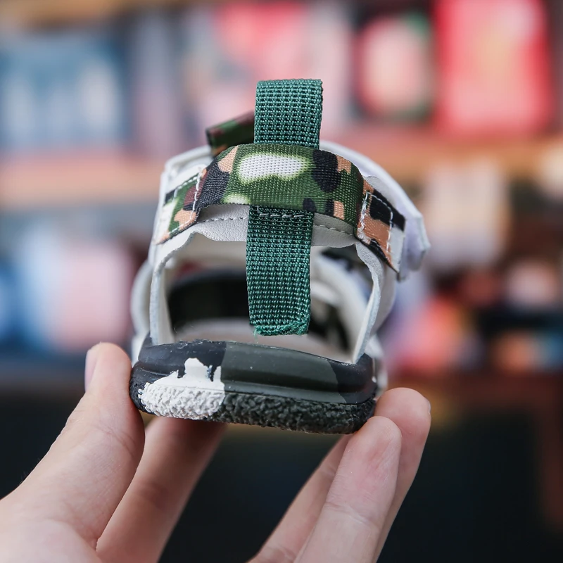 Сандалии детские из ПУ кожи пляжная обувь с широкими липучками для начинающих