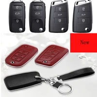 high quality leather car smart key case cover for skoda octavia kodiaq superb karoq superb kamiq car accessories