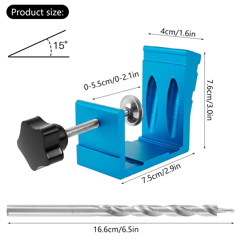 

47pcs 3 in 1 Adjustable Doweling Jig Woodworking Pocket Hole Jig With 15mm Drill Bit For Drilling Guide Locator Puncher Tools