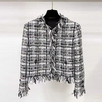 new style fake series woven lattice tassel long sleeve short coat for women