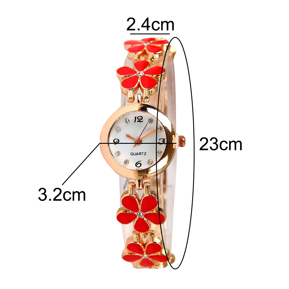 

Fashion Women Rhinestone Flower Round Dial Analog Quartz Bracelet Watch Gift