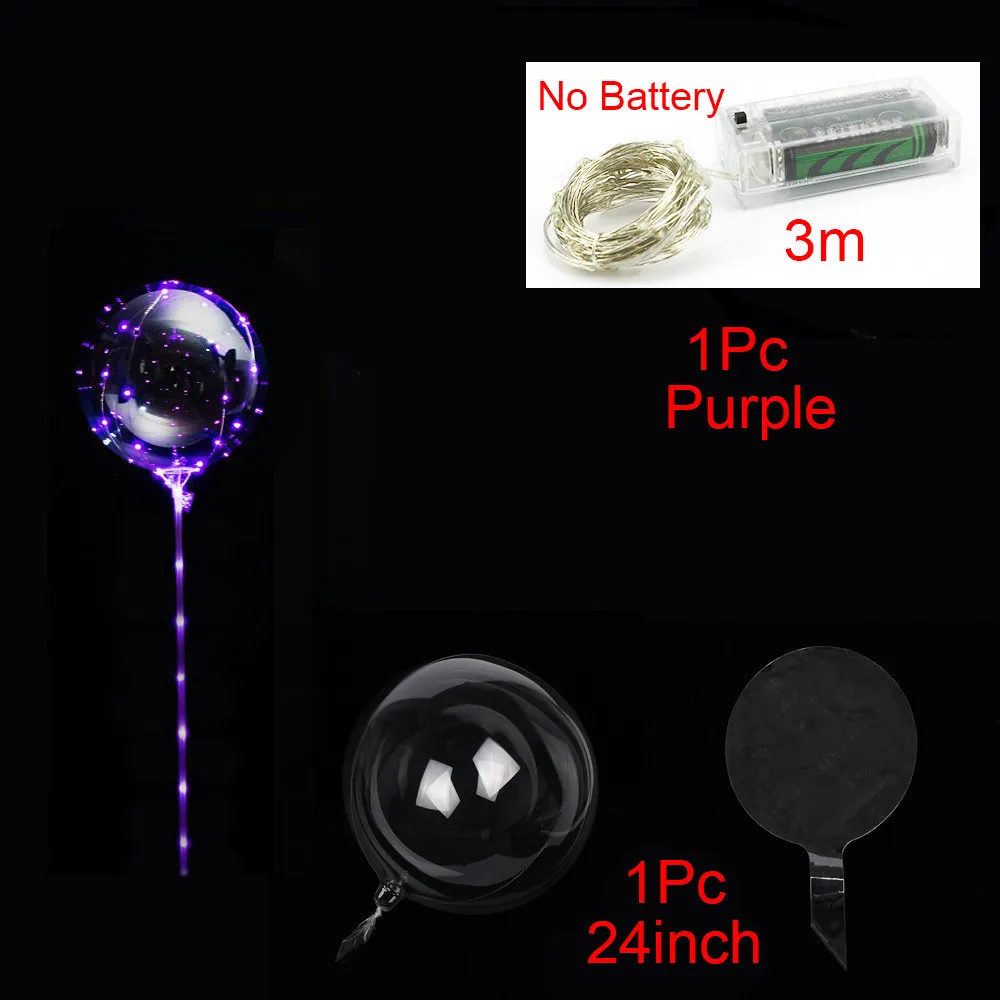 Luminous Led BoBo Balloon Transparent Round Bubble Decoration Wedding Birthday Party Balloon Colorful Light Christmas Tree Decor - Цвет: 24inch Purple