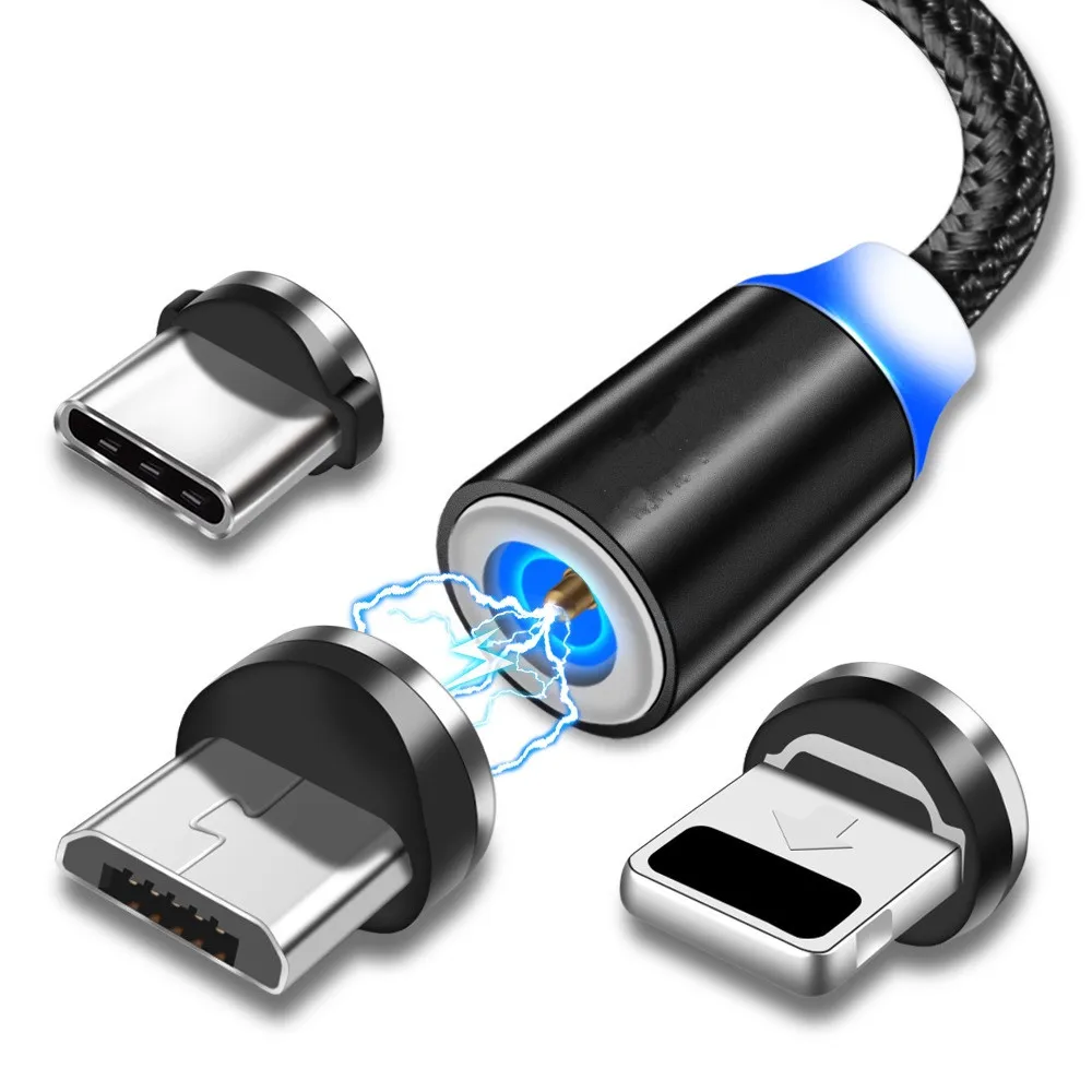 Кабель для зарядки USB-C Micro USB С магнитным разъемом светодиодным индикатором iPhone X 7
