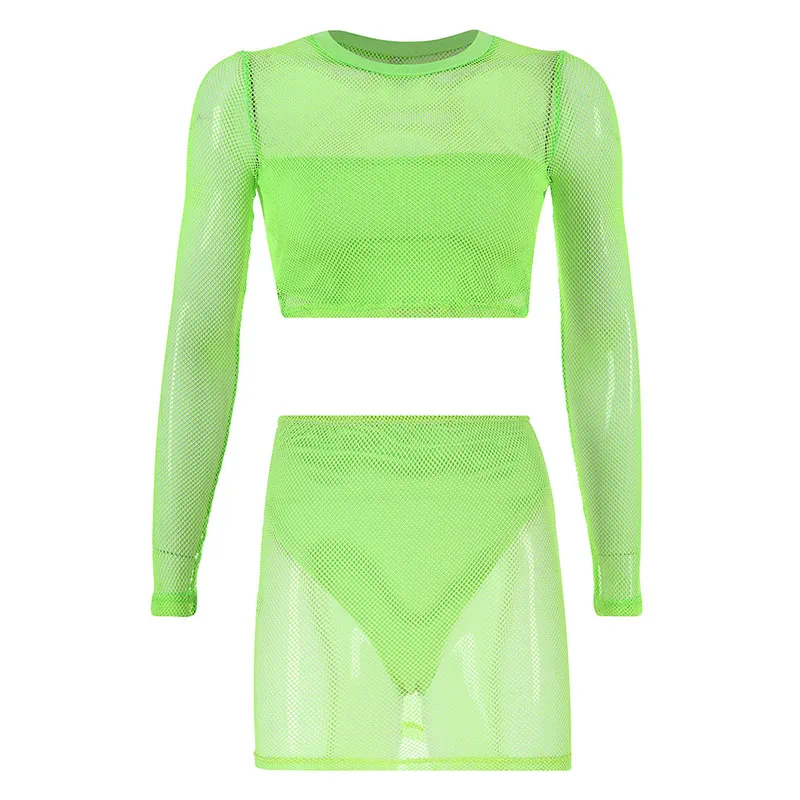 Комплект из трех предметов сетчатой искусственной кожи кроп-топ с длинным