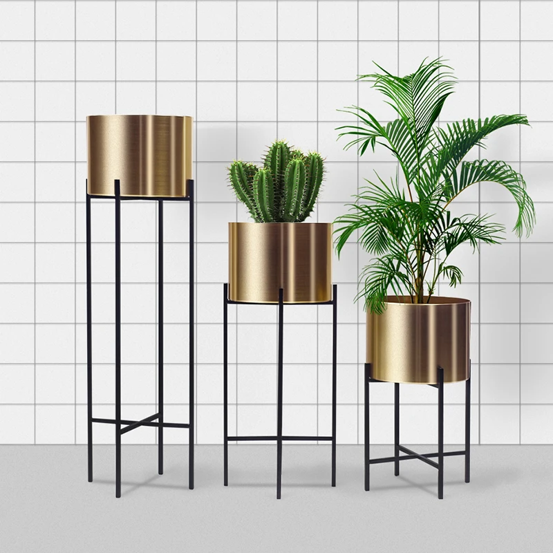 Креативные Круглые золотистые железные цветочные горшки в скандинавском стиле