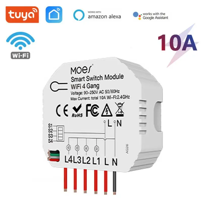 

4 Gang Tuya WiFi DIY 10A Smart Light Switch Module With 2 Way Control,Smart Home Auto Breaker Work With Alexa Google Home