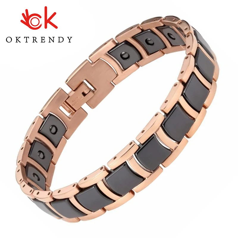 

OKtrendy Women Black Ceramic Germanium Therapy Bracelet with Magnet Healthy Hand Chain Male Jewelry Bio Healing Bangle Men