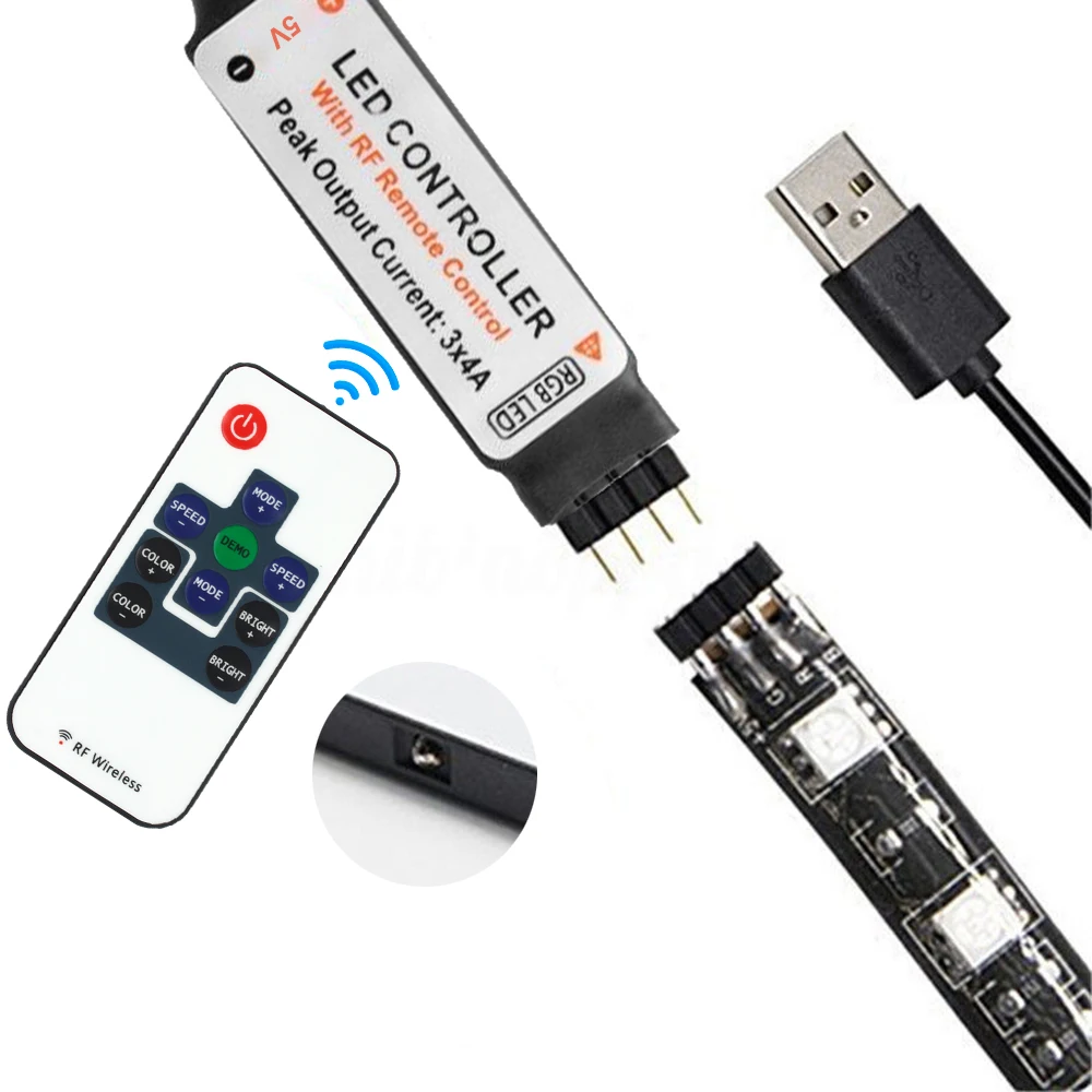

5V 10 Key RGB USB RF Remote Controller Remote Wireless USB Led Lights 4Pin USB Music Sound Sensor LED Strip light