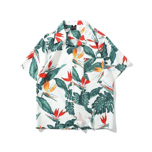 

Summer Shirts Beach Men Hawaiian Shirts Leaf Print Harajuku Streetwear Hip Hop Tops Short Sleeve High Quality HH192