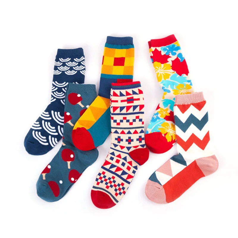 

5 Pairs Men's Cotton Happy Socks With Print Striped Geometric Plaid Skateboard Sock Cartoon Harajuku Autumn Winter Crew Socks