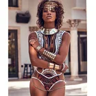 Женский купальник в ретро стиле, этнический цветочный Африканский купальный костюм, сексуальная накидка с высокой талией и принтом, комплект бикини, купальники, пляжная одежда