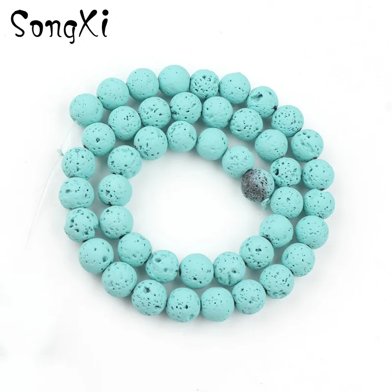 Натуральные вулканические каменные бусины из лавы с туркоизным цветом и резиновым круглым профилем для создания украшений DIY браслетов и ожерелий 4 6 8 10 мм, длиной 15 дюймов.