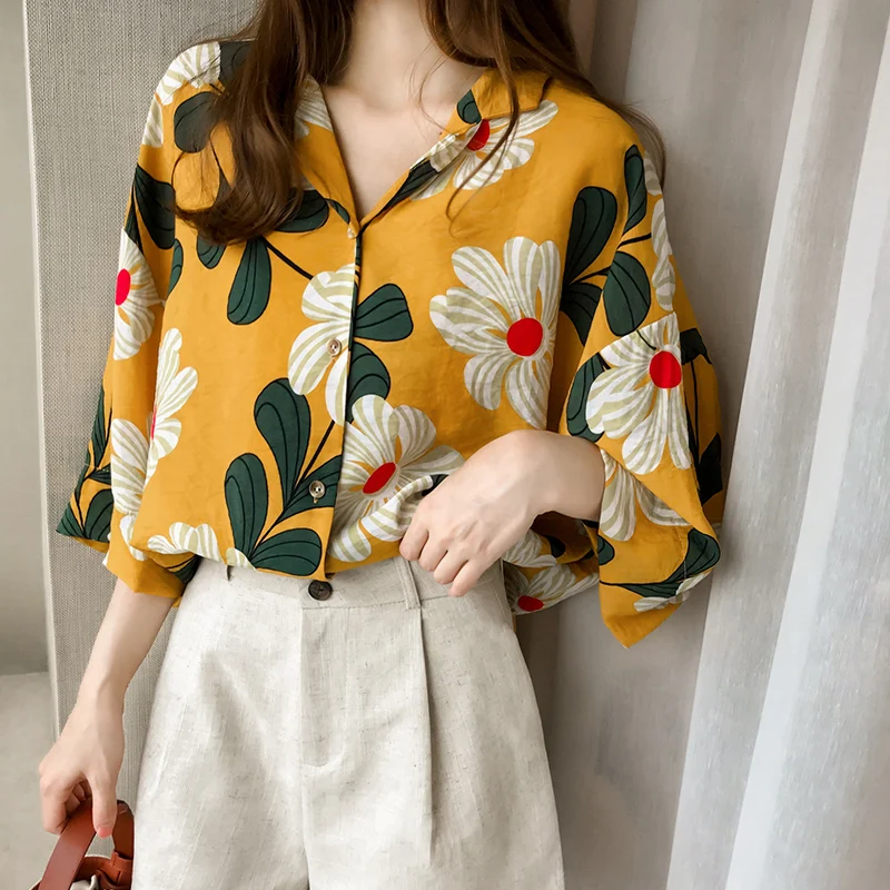 

Shirts Women Loose Printed Fashion Sweet Elegant All-match Simple Womens Clothing High Quality Korean Style Summer New Chic 2021