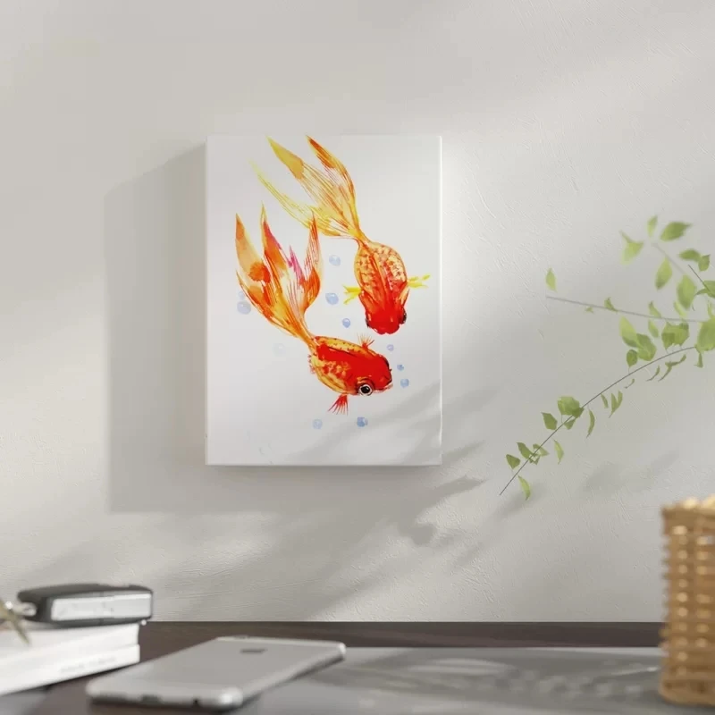 Холст Hd с изображением золотых рыб и пузырьков воздуха картины на стену живопись