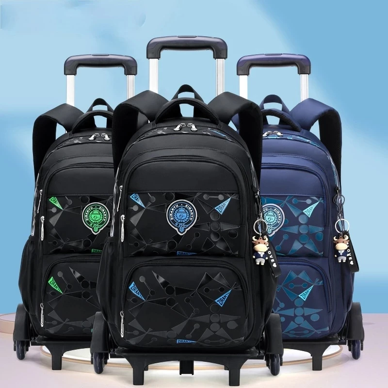 Children Waterproof Rolling School Bags Backpack on Wheels Large Capacity Child Backpack with School Wheels Detachable Luggage