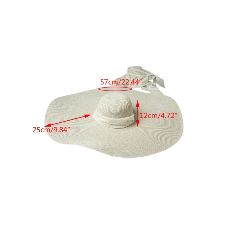 

Sun Hat for Women Outdoor Activities Creamy-white Ribbon Decoration Large Brim Sun Cap Ladies Summer Beach Seashore