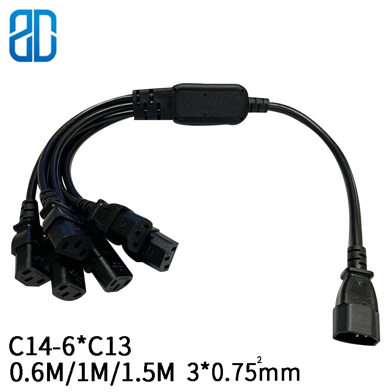 

5PCS 0.6M 3*0.75mm square C14-6*C13 IEC320 C14 Male Plug To 6*IEC320 C13 Female Power Extension Cable Cord Wire PDU Chassis UPS