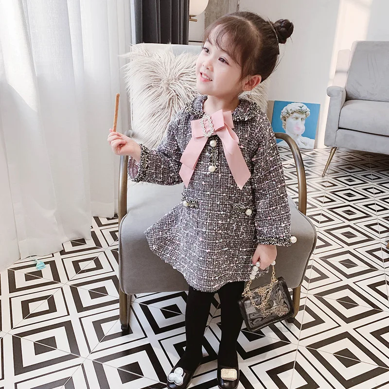 2019 Новая Осенняя юбка с длинными рукавами и бантом для девочек пачка юбки