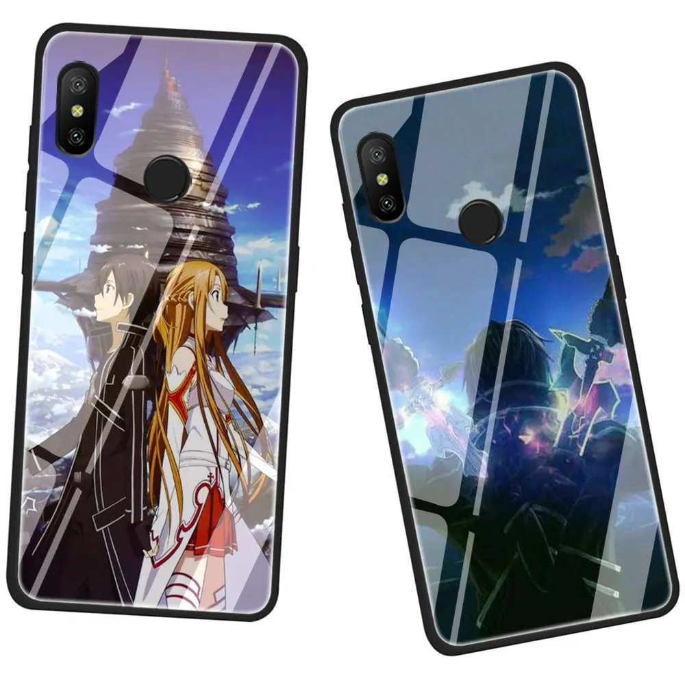 Мультяшный Меч Art Online Anim закаленное Стекло телефона Футляр для Redmi 4x 6A Примечание 5 6 7 Pro Xiaomi Mi 8 Lite A1 A2 5X6X9