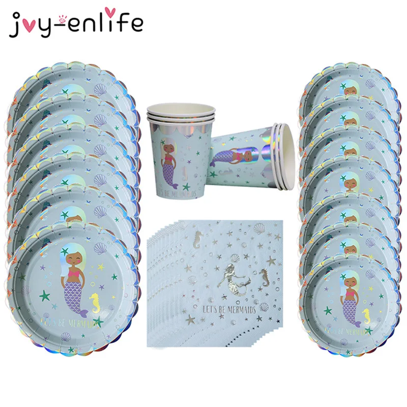 Набор для 1 го дня рождения набор маленькой русалки бумажные стаканчики и тарелки