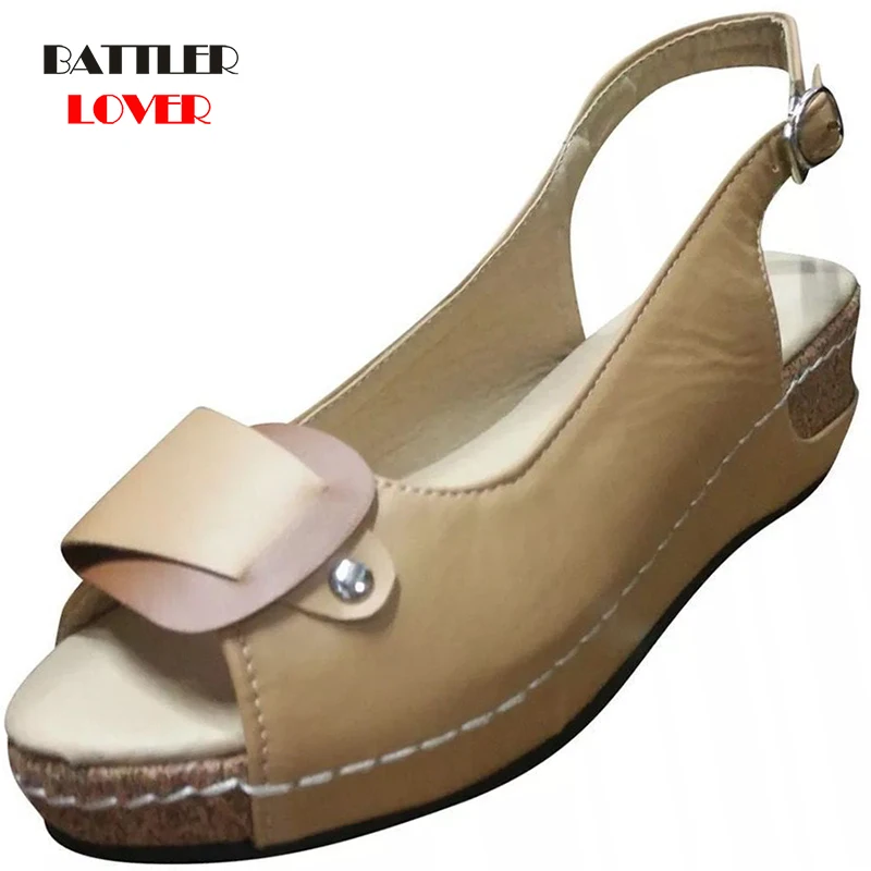 

Rome Casual Sandals Lady Wedges Sandalies for Women 2021 Pumps Ankle Buckle Open Toe Fish Mouth Med Summer Female Fashion Shoes