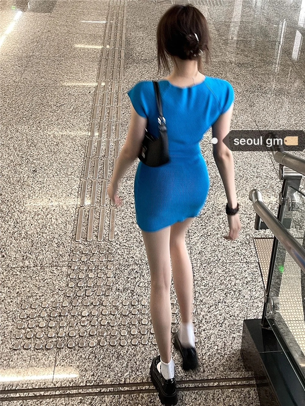 Синее трикотажное платье для девушек в Корейском стиле | Женская одежда