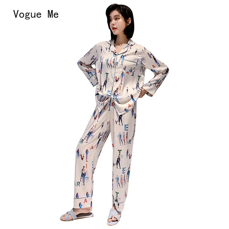 

Сезон весна; Новинка; Пижама женская ночная рубашка, модная одежда с длинными рукавами и длинные штаны; Костюм комфортабельное ванное, детск...