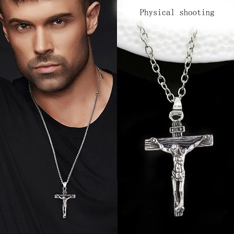 

Stainless Steel Cross Necklace Retro Personalized Accessories Lovers Jesus Christ Cross Pendant Necklace Party Gift Jewelry