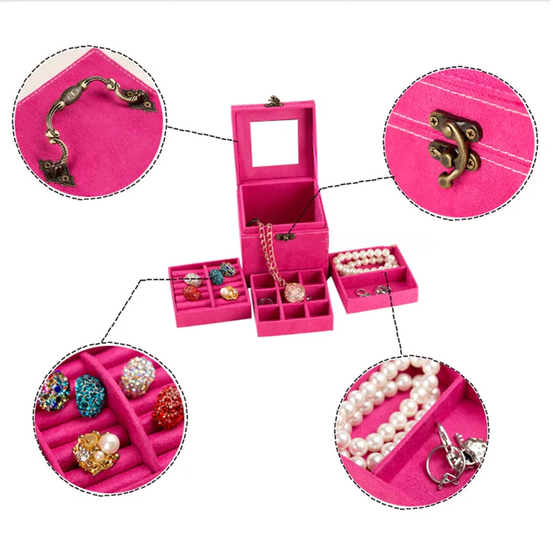 

Vintage Jewlery Box European-Style Small Multi-Layer Plaid Bracelet Ear Stud Princess Simple Jewelry Storage Cosmetic Case
