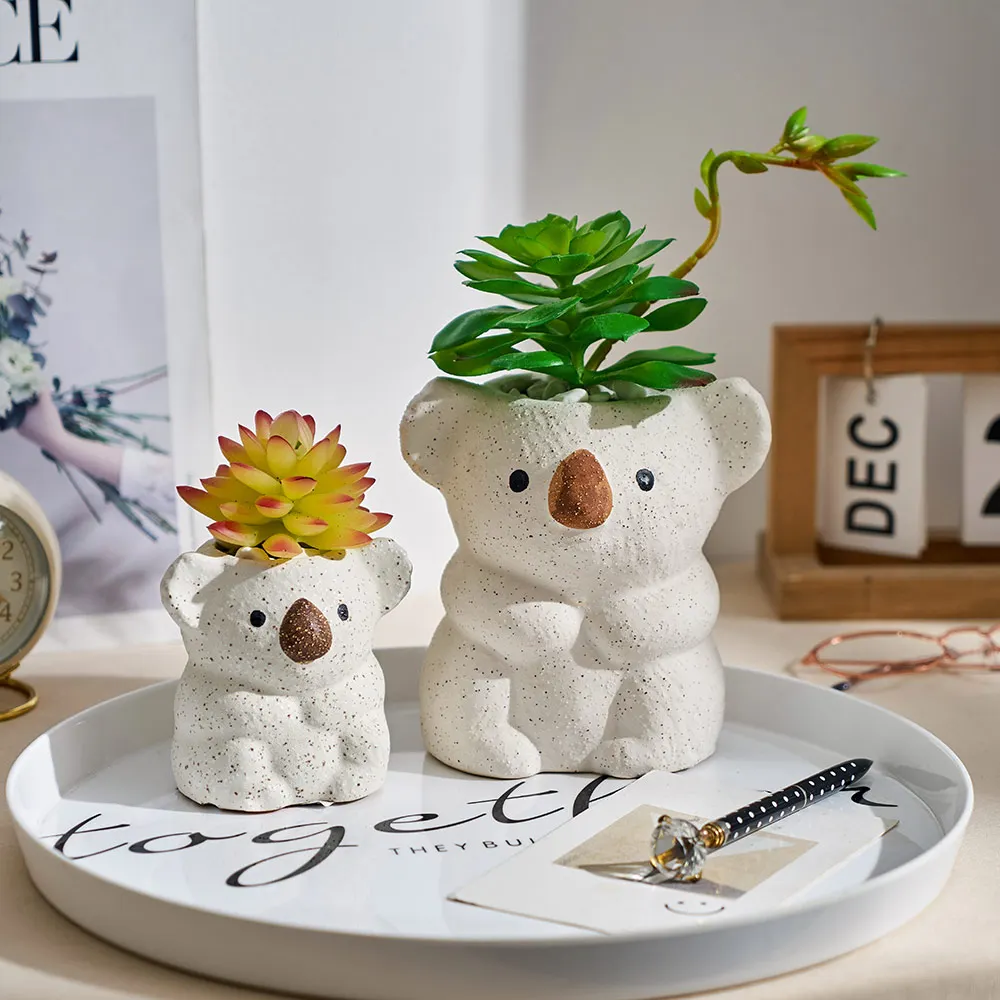 

Home Gardening Decoration Cute Animal Figurines Succulent Flowerpots Miniature Potted Koala Flower Pot Desktop Planter Gifts