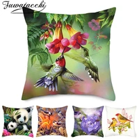 fuwatacchi woodpecker owl bird photo cushion cover panda animal pillow cover square printed pillowcases for home sofa decoration